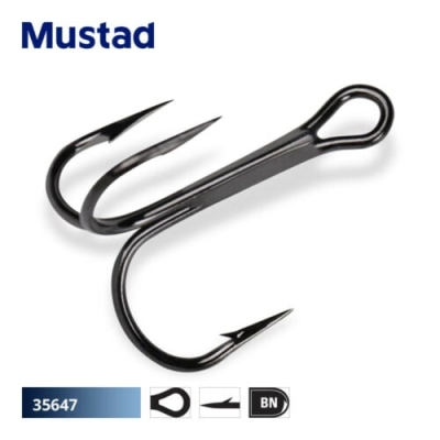 Mustad Round Treble Hooks 35647-BN Black Nickel Тройна кука