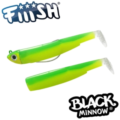 Fiiish Black Minnow No2 Combo: Jig Head 5g + 2 Lure Bodies 9cm - Atomic Citrus