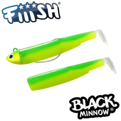 Fiiish Black Minnow No3 Combo: Jig Head 18g + 2 Lure Bodies 12cm - Atomic Citrus