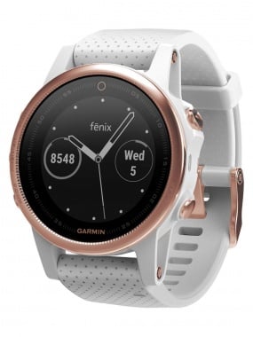 Garmin Fēnix® 5S Plus Мултиспорт GPS часовник Sapphire цвят Rose Goldtone с бяла каишка