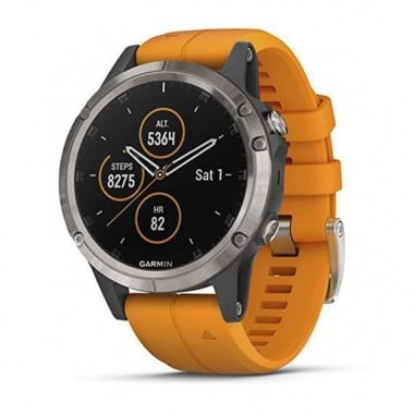 Garmin Fēnix® 5 Plus Мултиспорт GPS часовник Титаниум с Solar Flare Orange каишка