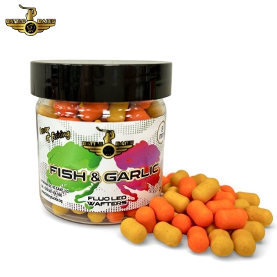 Пушещи фидер дъмбели BATTLE BAITS Fluo LED Wafters  Wafters Fish & Garlic
