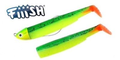 Fiiish Black Minnow №4 Combo: Jig Head 10g + 2 Lure Bodies 14cm - Green/Orange Комплект
